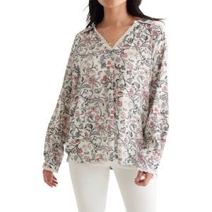 LUCKY BRAND NWT White Floral Boho Crepe Popover Blouse S